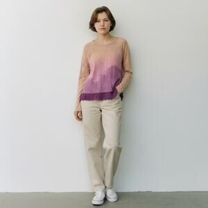 Ombre Hand Dyed Upcycled Lace Hem Long Raglan Sleeve Girl's Knit Top Size Large